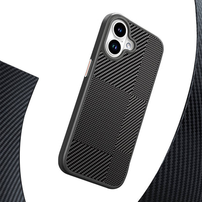 Apple iPhone 16 Kılıf M-safe Şarj Özellikli Karbon Fiber Desenli Mutural Montage Kapak Kahverengi
