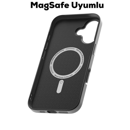 Apple iPhone 16 Kılıf M-safe Şarj Özellikli Karbon Fiber Desenli Mutural Montage Kapak Kahverengi
