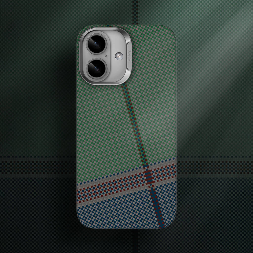 Apple iPhone 16 Case M-safe Charging Feature Carbon Fiber Design Benks Passion Green ArmorAir Kevlar Cover Green 