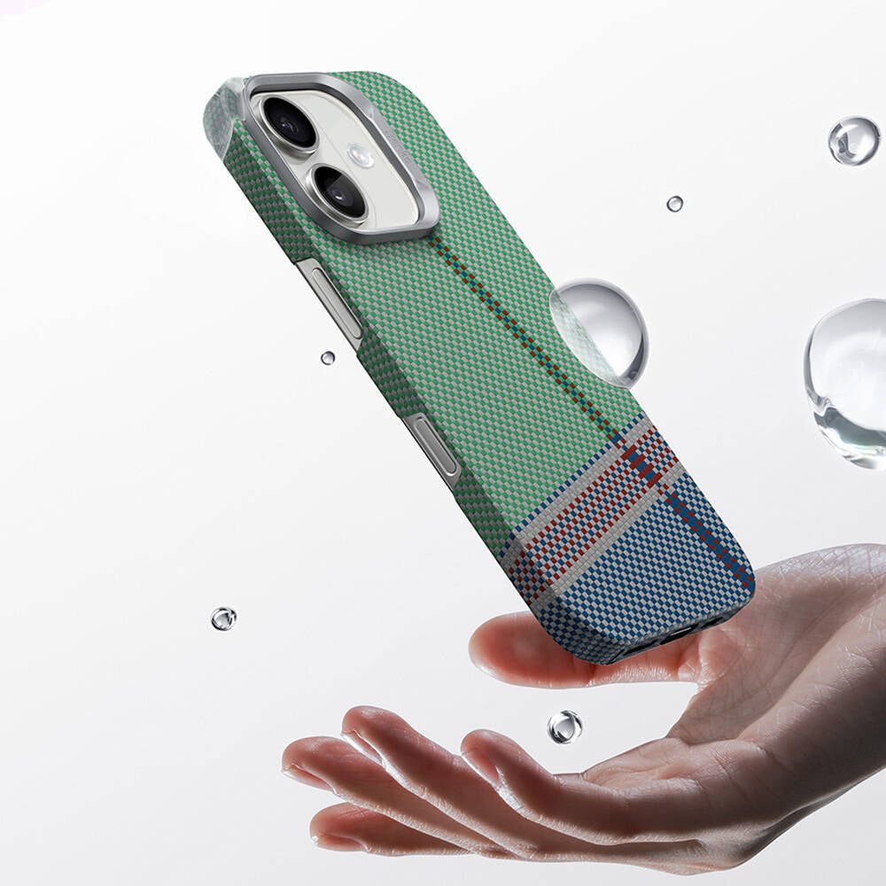 Apple iPhone 16 Case M-safe Charging Feature Carbon Fiber Design Benks Passion Green ArmorAir Kevlar Cover Green 