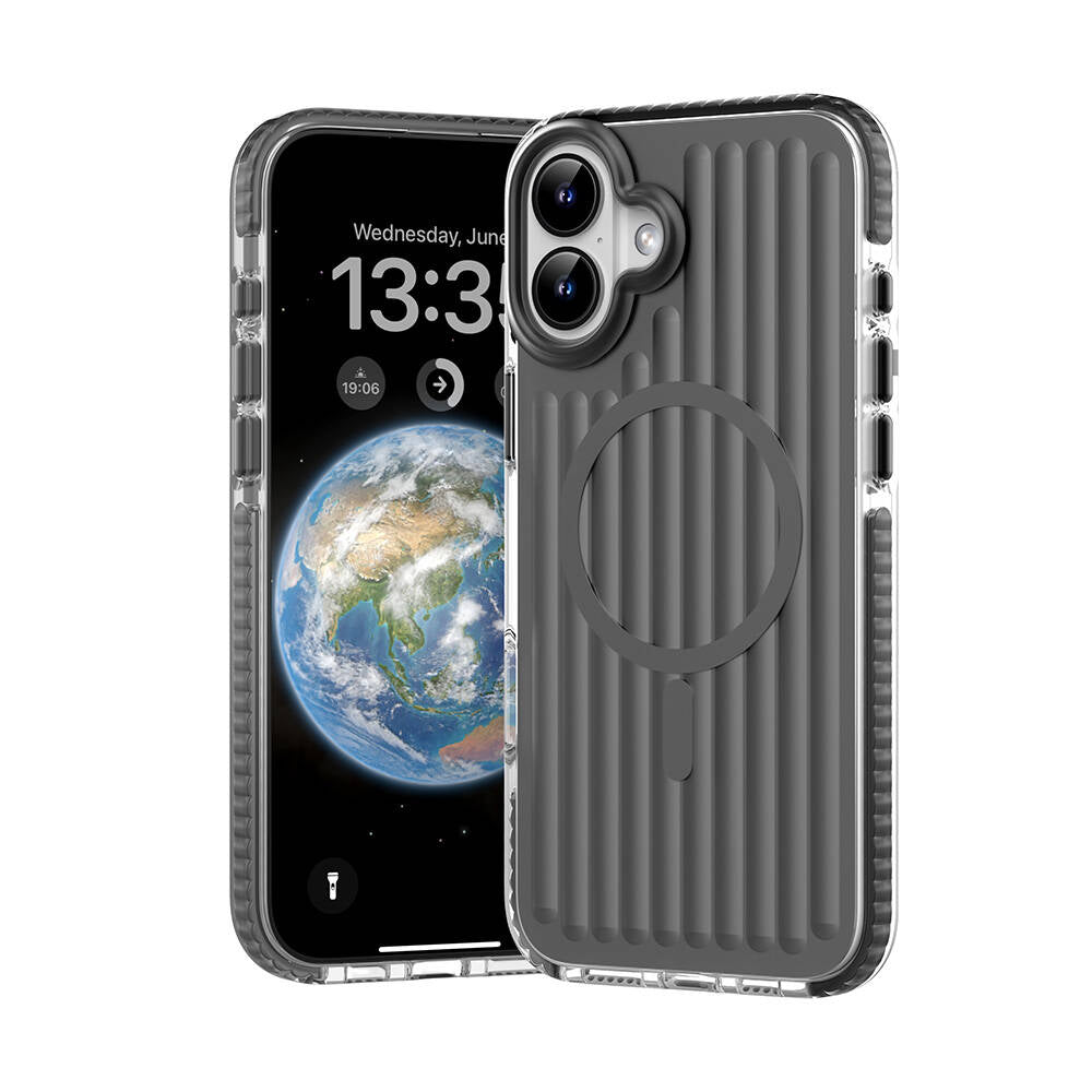 Apple iPhone 16 Kılıf M-safe Şarj Özellikli Oyuklu Tasarım Mutural Bumpy Clear Kapak Gri