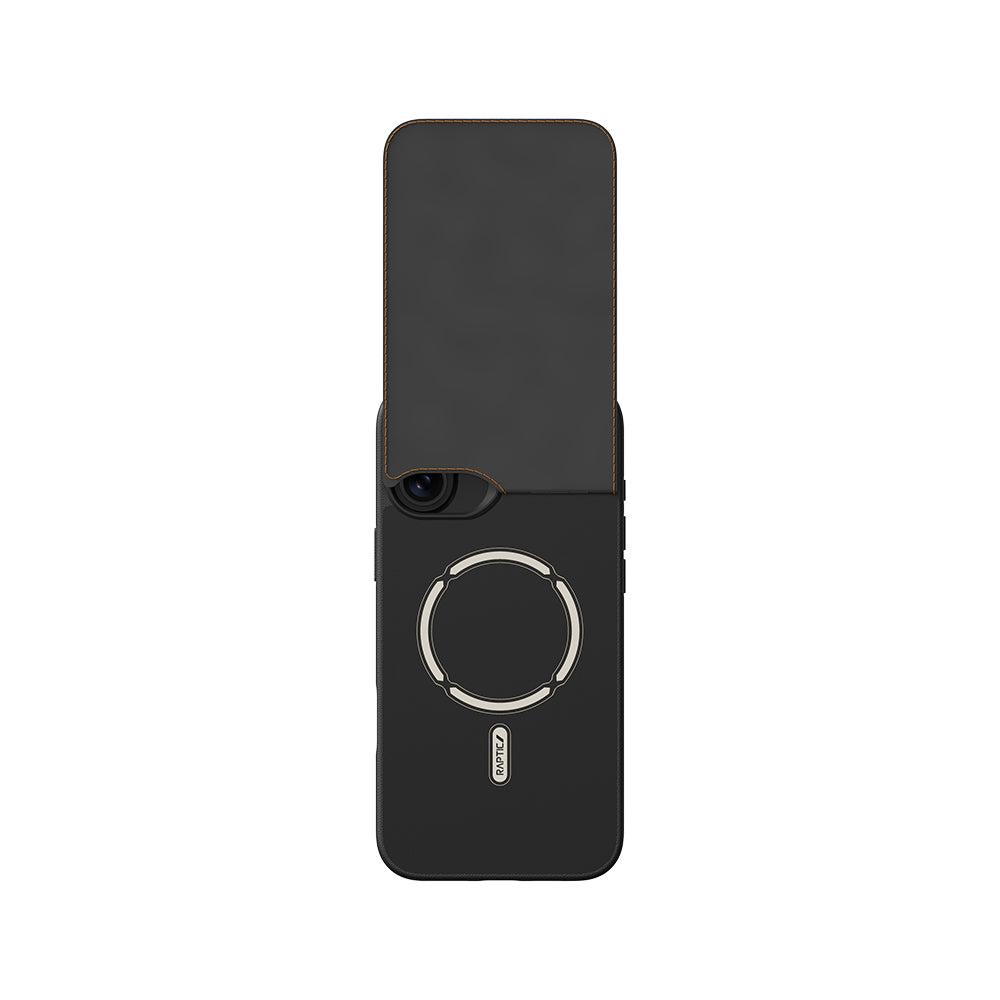 Apple iPhone 16 Kılıf M-safe Şarj Özellikli Raptic Slim Wallet Serisi Deri Görünümlü Kartlıklı Standlı Kapak Siyah