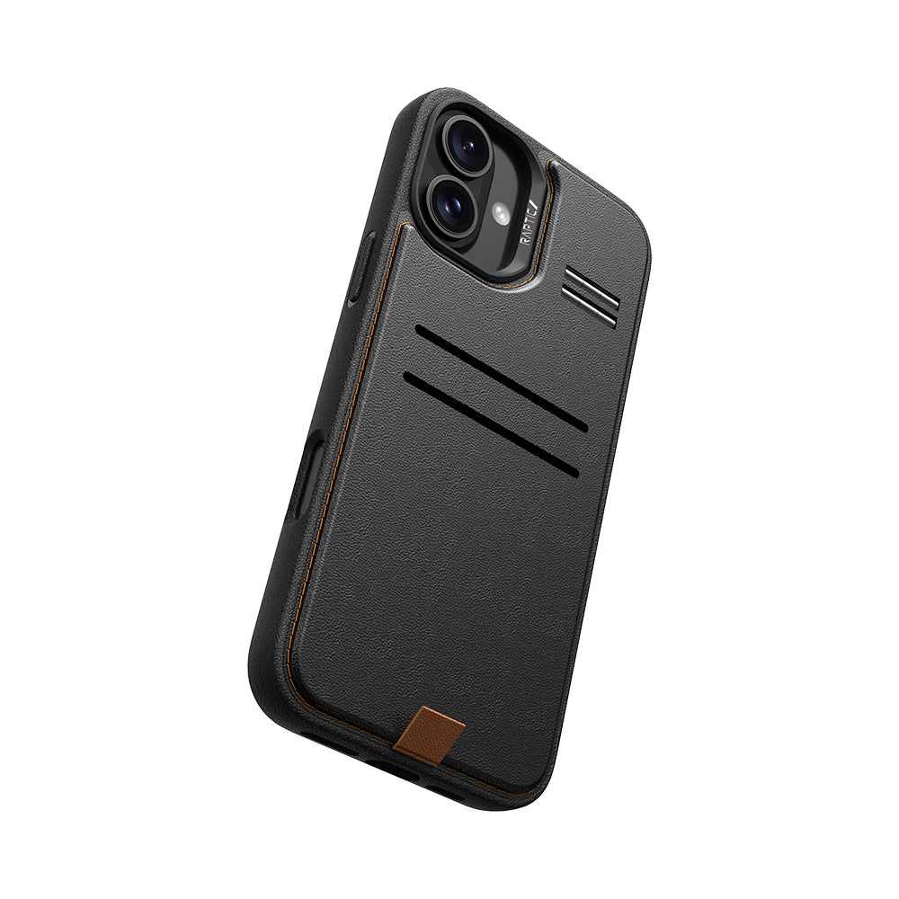 Apple iPhone 16 Kılıf M-safe Şarj Özellikli Raptic Slim Wallet Serisi Deri Görünümlü Kartlıklı Standlı Kapak Siyah