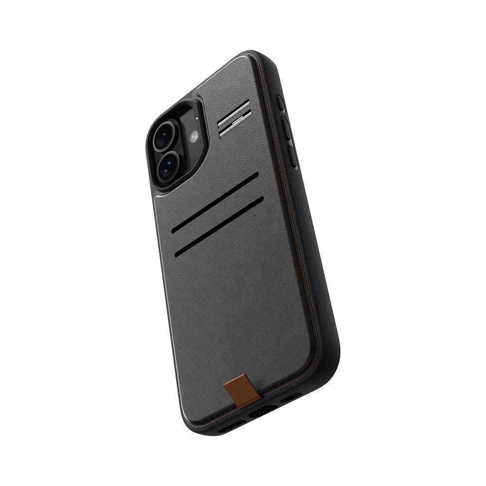 Apple iPhone 16 Kılıf M-safe Şarj Özellikli Raptic Slim Wallet Serisi Deri Görünümlü Kartlıklı Standlı Kapak Siyah