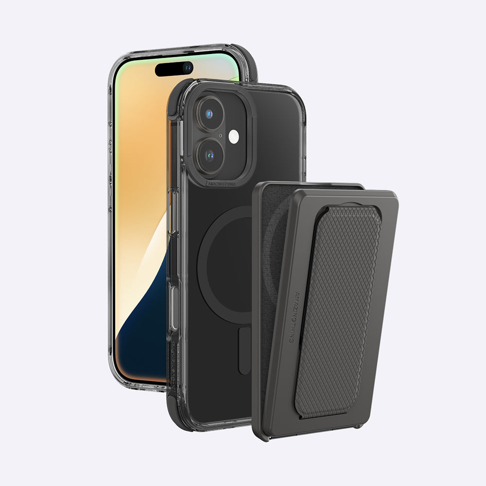 Apple iPhone 16 Kılıf M-safe Şarj Özellikli Standlı Set Amazingthing Omni Adventure Serisi Kapak Siyah