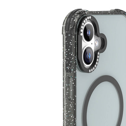 Apple iPhone 16 Kılıf M-safe Şarj Özellikli Taşlı ve Simli Tasarım Mutural Blink Kapak Turuncu