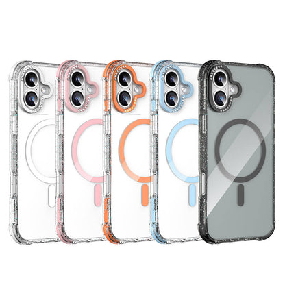 Apple iPhone 16 Kılıf M-safe Şarj Özellikli Taşlı ve Simli Tasarım Mutural Blink Kapak Mavi