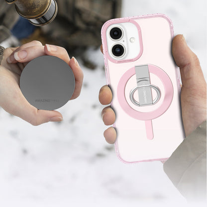 Apple iPhone 16 Kılıf M-safe Şarj Özellikli Yüzük Standlı Amazingthing Titan Pro Serisi Kapak Pembe