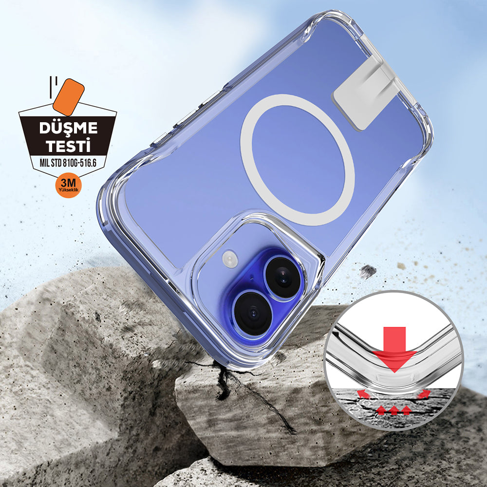 Apple iPhone 16 Case M-safe Charging Feature Zore T-Max Stand Cover Transparent