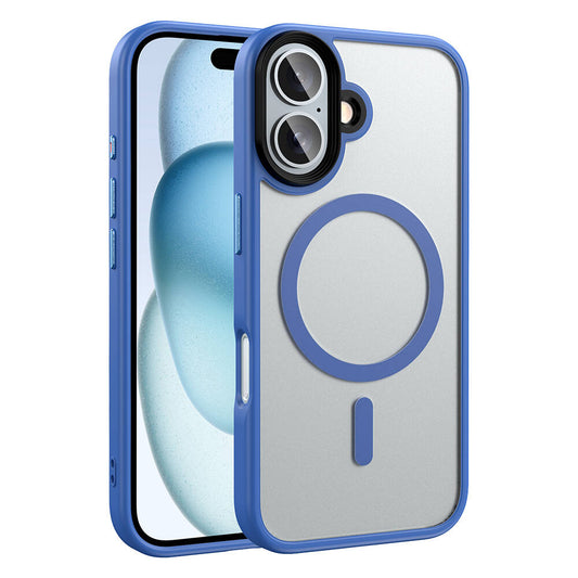 Apple iPhone 16 Case Matte Back Surface Wireless Charging Feature Zore Flet M-safe Cover Blue