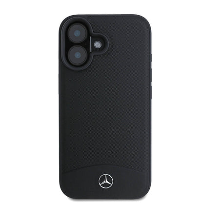 Apple iPhone 16 Kılıf Mercedes Benz Orjinal Lisanslı M-safe Şarj Özellikli Dokulu ve Düz Deri Kapak Siyah