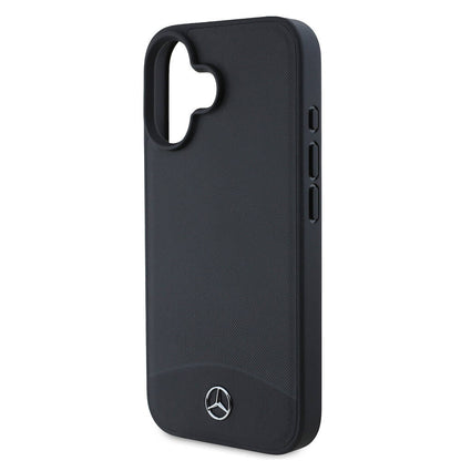 Apple iPhone 16 Kılıf Mercedes Benz Orjinal Lisanslı M-safe Şarj Özellikli Dokulu ve Düz Deri Kapak Siyah