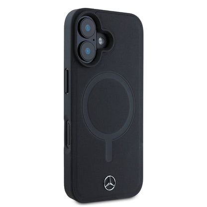 Apple iPhone 16 Kılıf Mercedes Benz Orjinal Lisanslı M-safe Şarj Özellikli Metal Yıldız Logolu Sade Pürüzsüz Deri Kapak Siyah