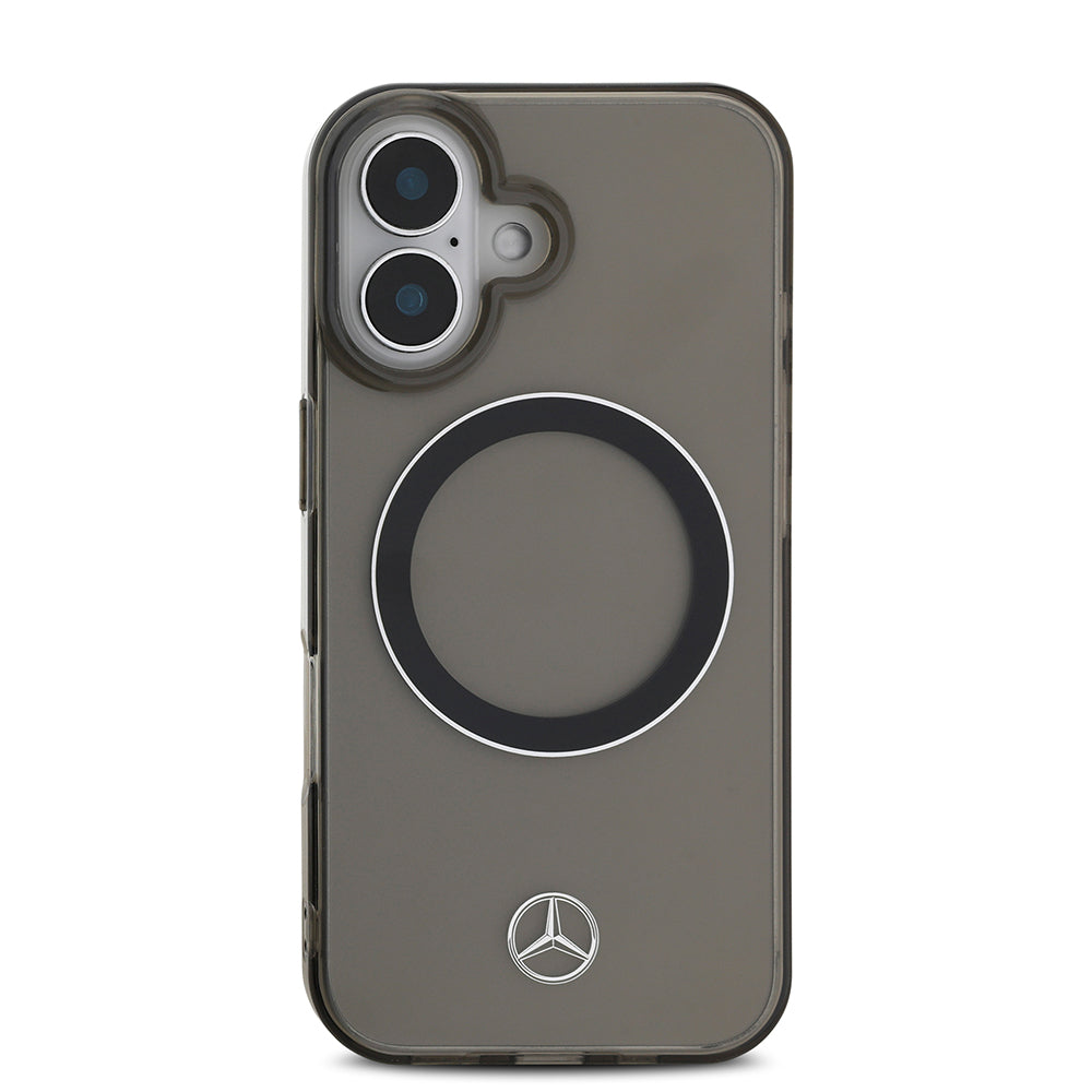 Apple iPhone 16 Kılıf Mercedes Benz Orjinal Lisanslı M-safe Şarj Özellikli Saydam Yüzey Silver Ring Kapak Siyah