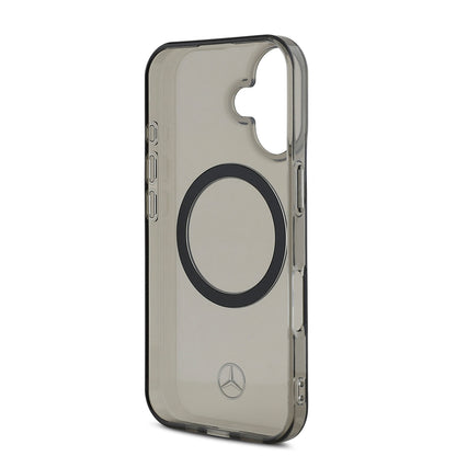 Apple iPhone 16 Kılıf Mercedes Benz Orjinal Lisanslı M-safe Şarj Özellikli Saydam Yüzey Silver Ring Kapak Siyah