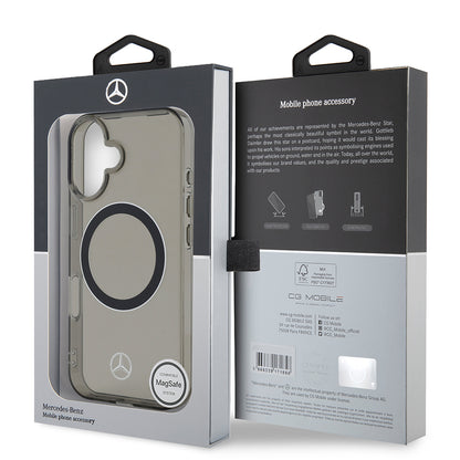 Apple iPhone 16 Kılıf Mercedes Benz Orjinal Lisanslı M-safe Şarj Özellikli Saydam Yüzey Silver Ring Kapak Siyah