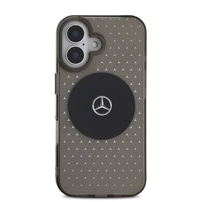 Apple iPhone 16 Kılıf Mercedes Benz Orjinal Lisanslı M-safe Şarj Özellikli Yıldız Desenli Transparan Kapak Siyah