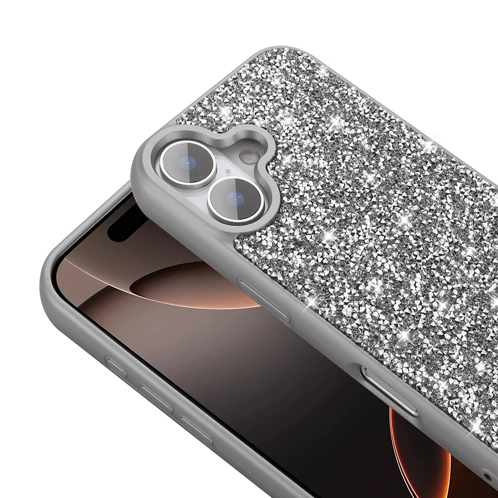 Apple iPhone 16 Case Shiny Stone Design Zore Diamond Cover Gray