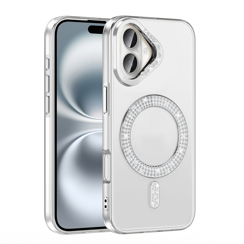 Apple iPhone 16 Case Diamond Stone Design M-Safe Charging Feature Zore Caretta Silicone Cover Purple 