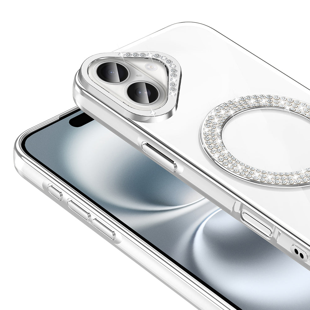 Apple iPhone 16 Case Diamond Stone Design Zore Caretta Silicone Cover Rose Gold with M-safe Charging Feature 