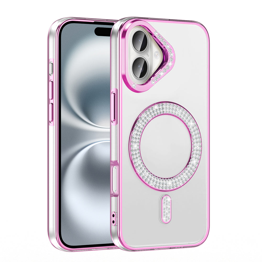 Apple iPhone 16 Case Diamond Stone Design M-Safe Charging Feature Zore Caretta Silicone Cover Purple 
