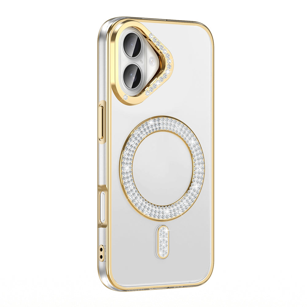 Apple iPhone 16 Case Diamond Stone Design M-Safe Charging Feature Zore Caretta Silicone Cover Gold 