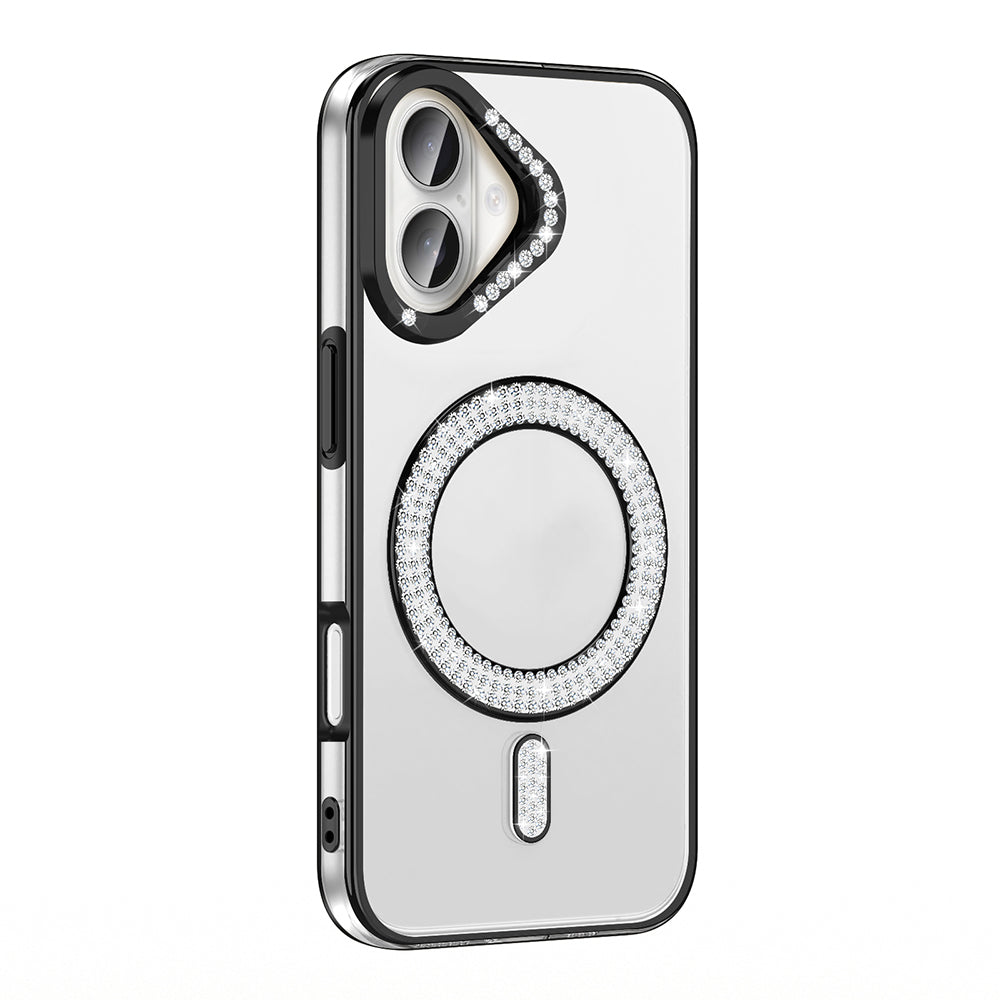 Apple iPhone 16 Kılıf Pırlanta Taş Tasarımlı M-safe Şarj Özellikli Zore Karetta Silikon Kapak