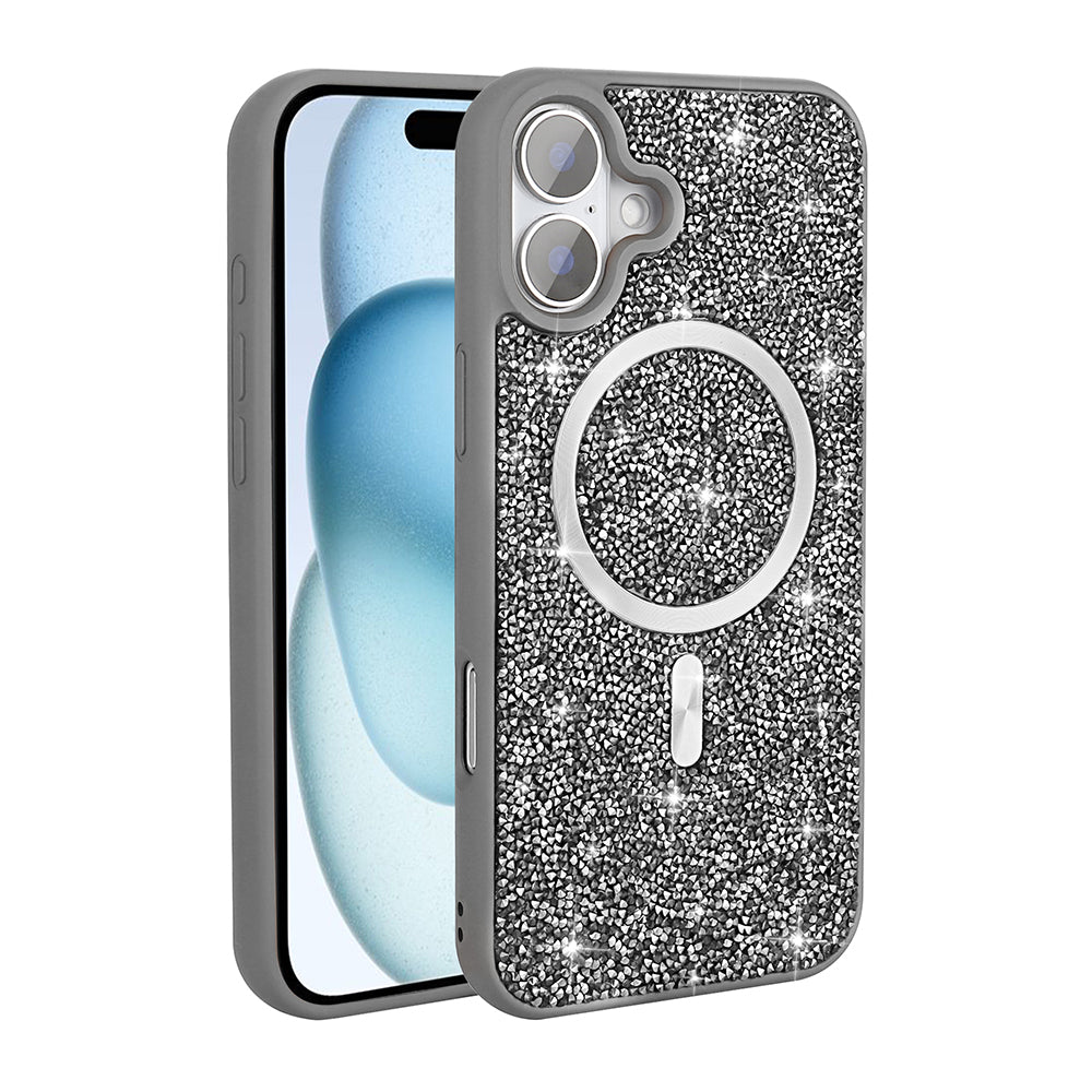 Apple iPhone 16 Case Diamond Design M-safe Charging Feature Zore Mosaic Silicone Cover Black