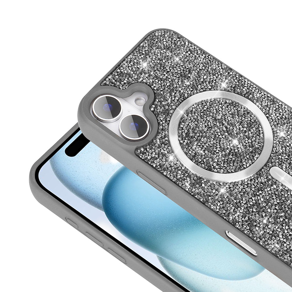 Apple iPhone 16 Case Diamond Design M-safe Charging Feature Zore Mosaic Silicone Cover Black