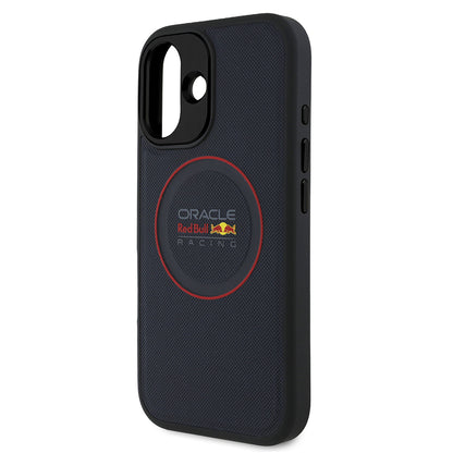Apple iPhone 16 Kılıf Redbull Orjinal Lisanslı M-safe Şarj Özellikli Kırmızı Halka ve Logo Kabartmalı PU Deri Kapak Lacivert