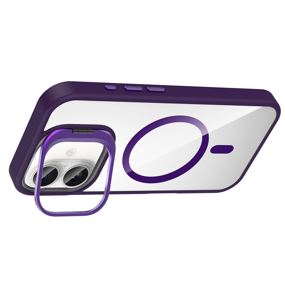 Apple iPhone 16 Case with Stand and Camera Lens Gift, M-Safe Charging Feature, Zore Etro Cover, Deep Purple 
