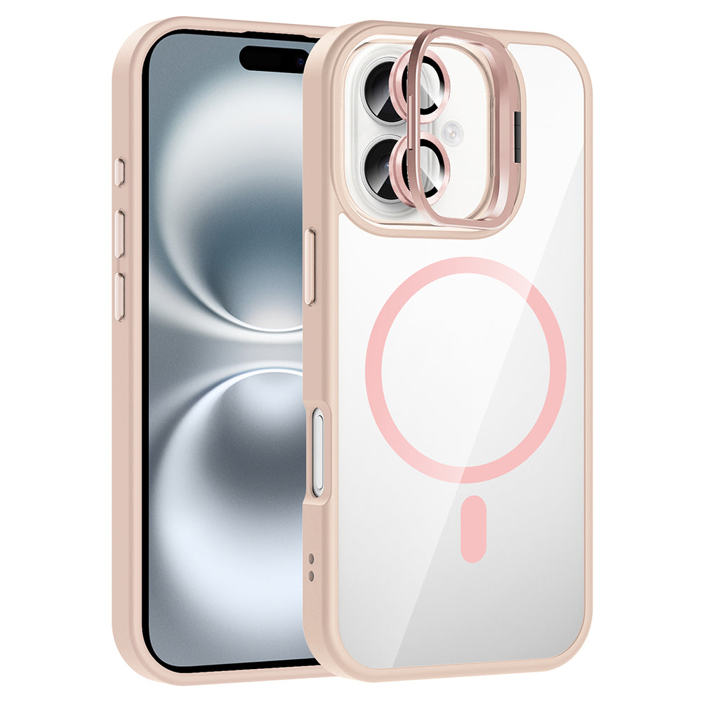 Apple iPhone 16 Case with Stand and Camera Lens Gift, M-Safe Charging Feature, Zore Etro Cover Pink 