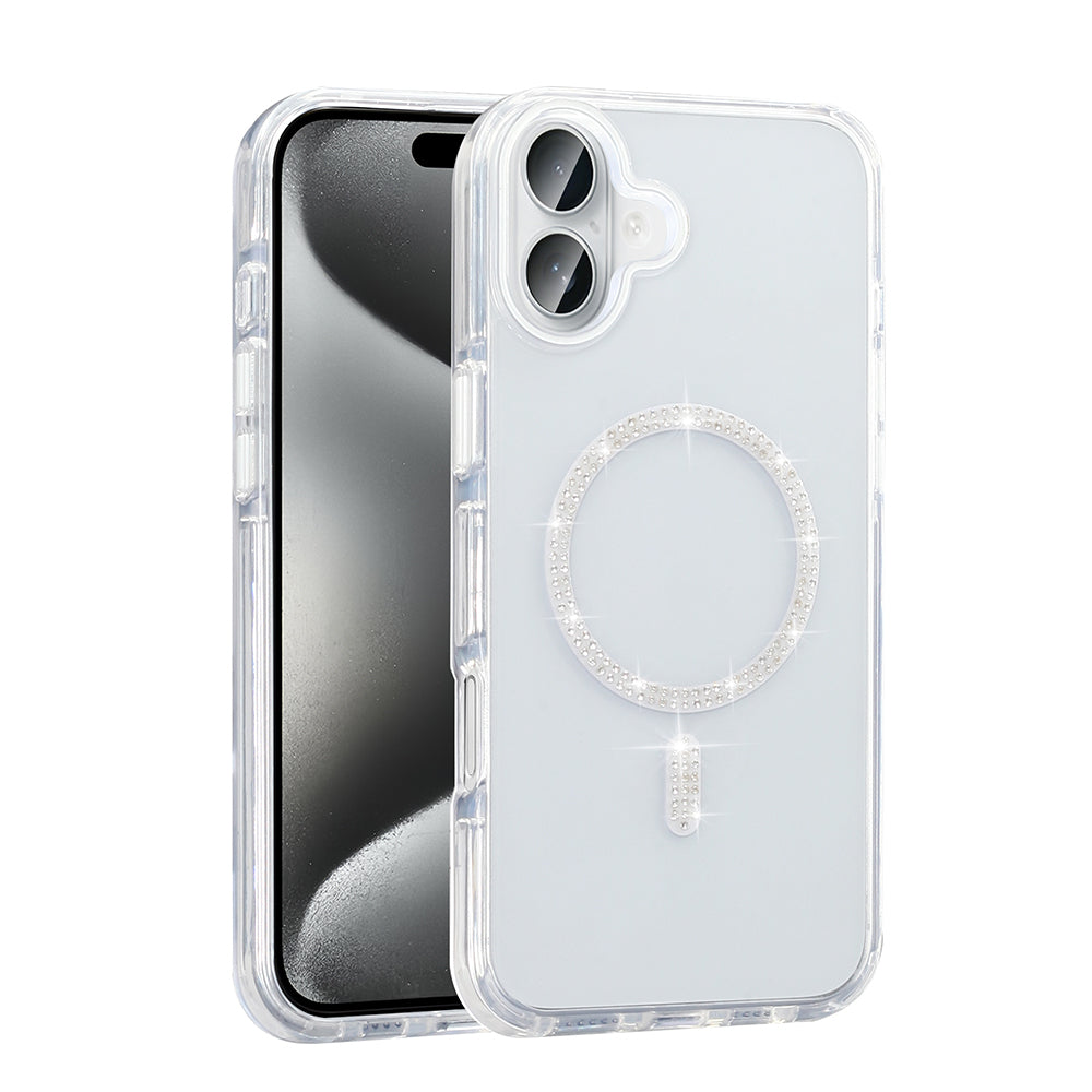 Apple iPhone 16 Case Stone Design M-safe Charging Feature Zore Koment Silicone Cover Silver 