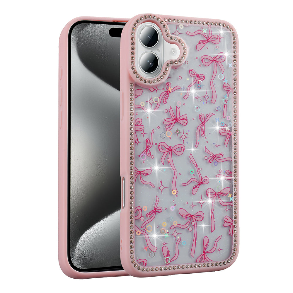 Apple iPhone 16 Case Stone and Glitter Design Zore Azra Cover Pink 