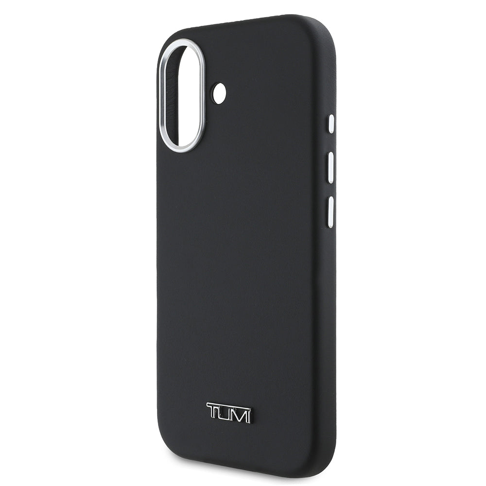Apple iPhone 16 Kılıf TUMI Orjinal Lisanslı M-safe Şarj Özellikli Metal Yazı Logolu PU Deri Kapak Siyah
