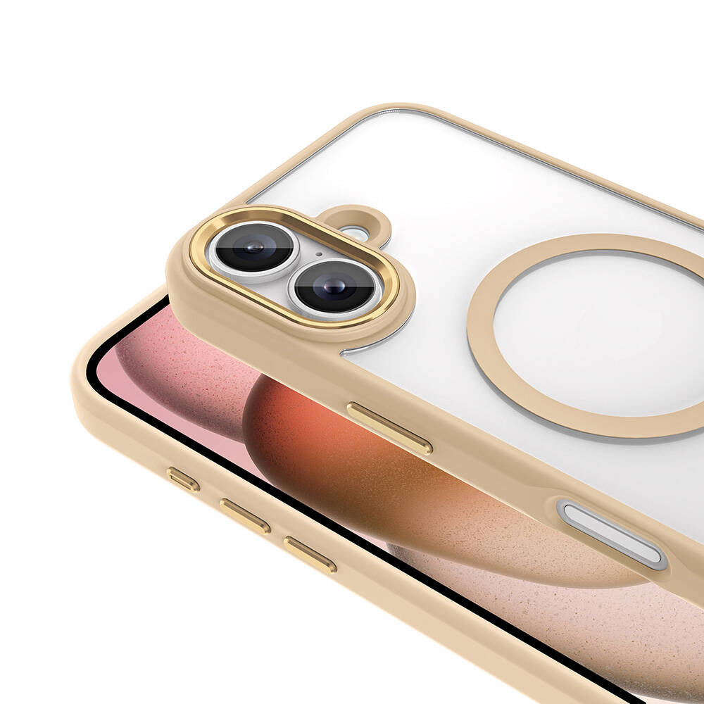 Apple iPhone 16 Case Wireless Charging Zore Chrome M-safe Silicone Cover Gold