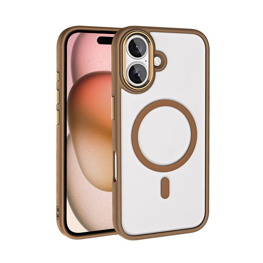 Apple iPhone 16 Wireless Charging Case Zore Chrome M-safe Silicone Cover Rose Brown