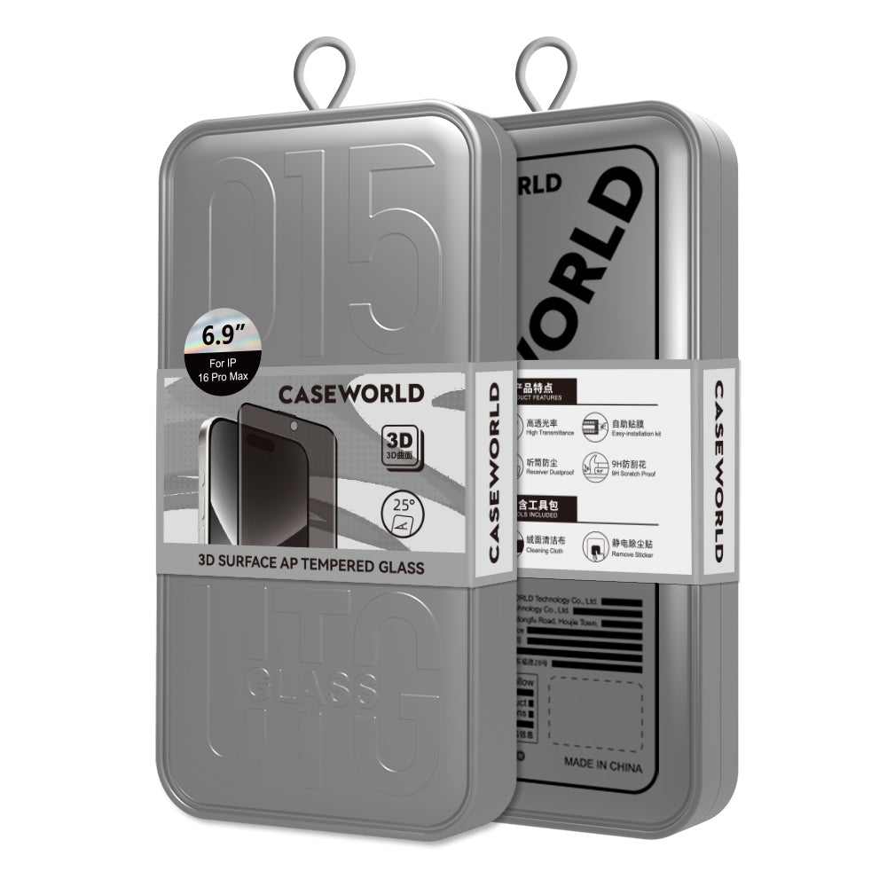 Apple iPhone 16 Plus CaseWorld 0.25mm Privacy 3D Temperli Cam Ekran Koruyucu + Uygulama Aparatlı Siyah