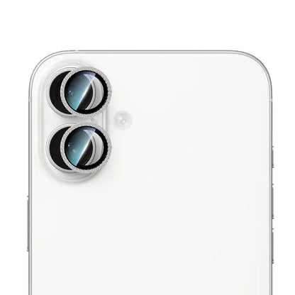 Apple iPhone 16 Plus CaseWorld Alloy Sparkling Diamond Serisi Taşlı Lens Koruyucu Gümüş
