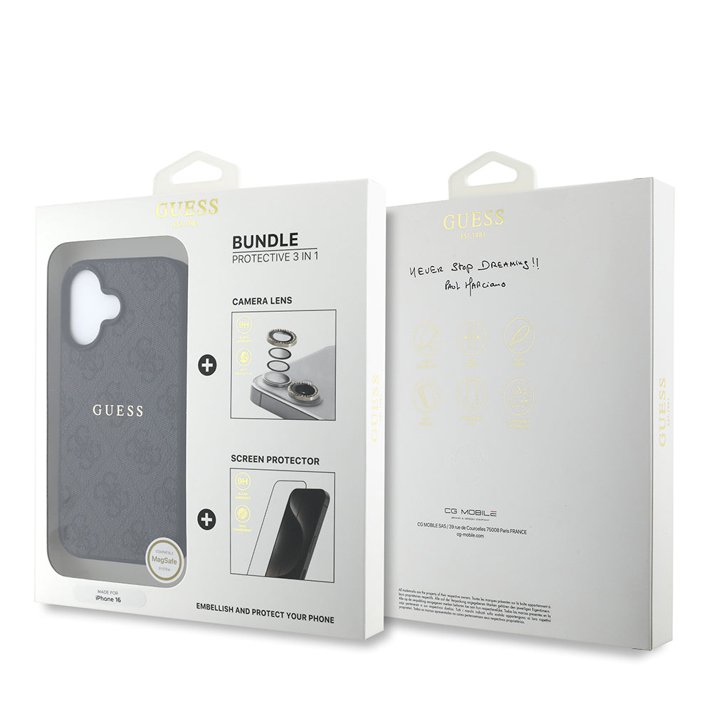 Apple iPhone 16 Plus Guess Original Licensed Case + Screen Protector + Lens Protector 3-in-1 Accessory Set Black 