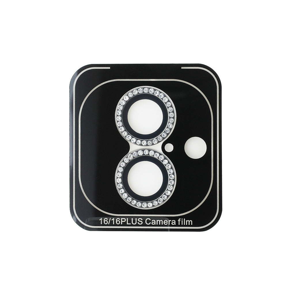 Apple iPhone 16 Plus Guess Original Licensed Rhinestone Stone Lens Protector Silver