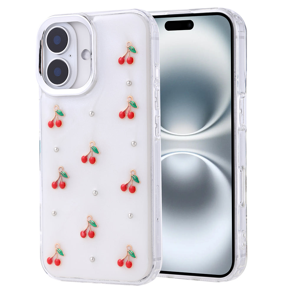 Apple iPhone 16 Plus Airbag Design Glitter Transparent Zore Polar Cover Cherry