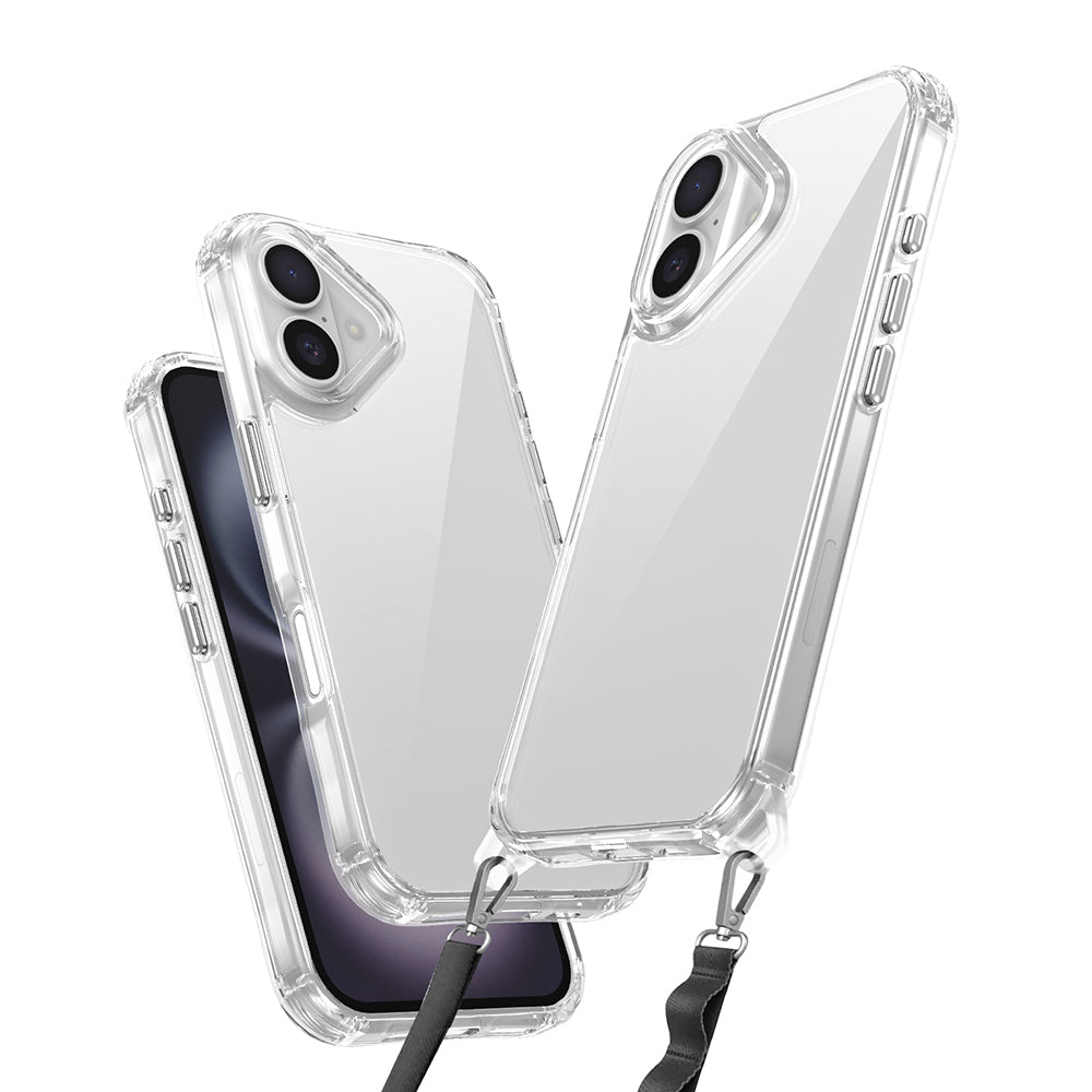 Apple iPhone 16 Plus Airbag Case with Attachable Strap Zore Snap Silicone Cover Transparent 