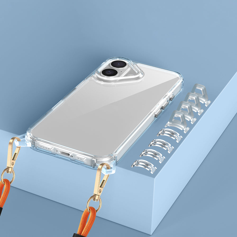 Apple iPhone 16 Plus Airbag Case with Attachable Strap Zore Snap Silicone Cover Transparent 