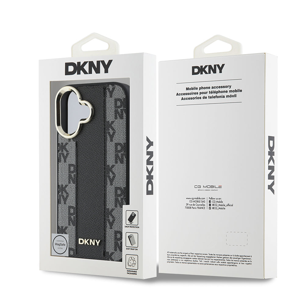 Apple iPhone 16 Plus Kılıf DKNY Orjinal Lisanslı M-safe Şarj Özellikli 3D Yazılı Checkered Pattern Kapak Siyah