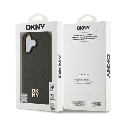 Apple iPhone 16 Plus Kılıf DKNY Orjinal Lisanslı M-safe Şarj Özellikli 3D Yazılı Repeat Pattern Kapak Siyah