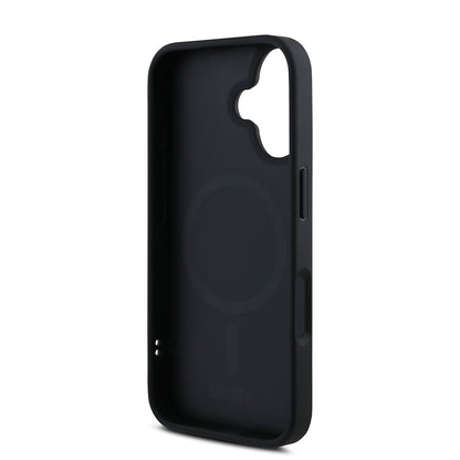 Apple iPhone 16 Plus Kılıf DKNY Orjinal Lisanslı M-safe Şarj Özellikli Metal Logolu PU Deri Grained Kapak Siyah