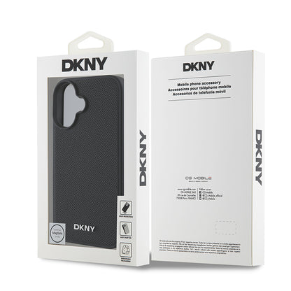 Apple iPhone 16 Plus Kılıf DKNY Orjinal Lisanslı M-safe Şarj Özellikli Metal Logolu PU Deri Grained Kapak Siyah