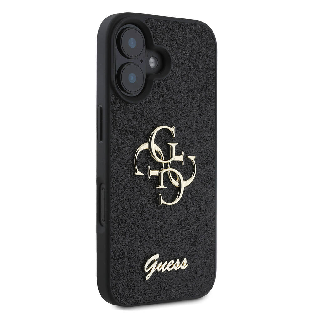 Apple iPhone 16 Plus Case Guess Original Licensed 4G Large Metal Logo Glitter Cover Gold