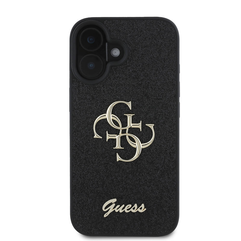 Apple iPhone 16 Plus Case Guess Original Licensed 4G Large Metal Logo Glitter Cover Pink